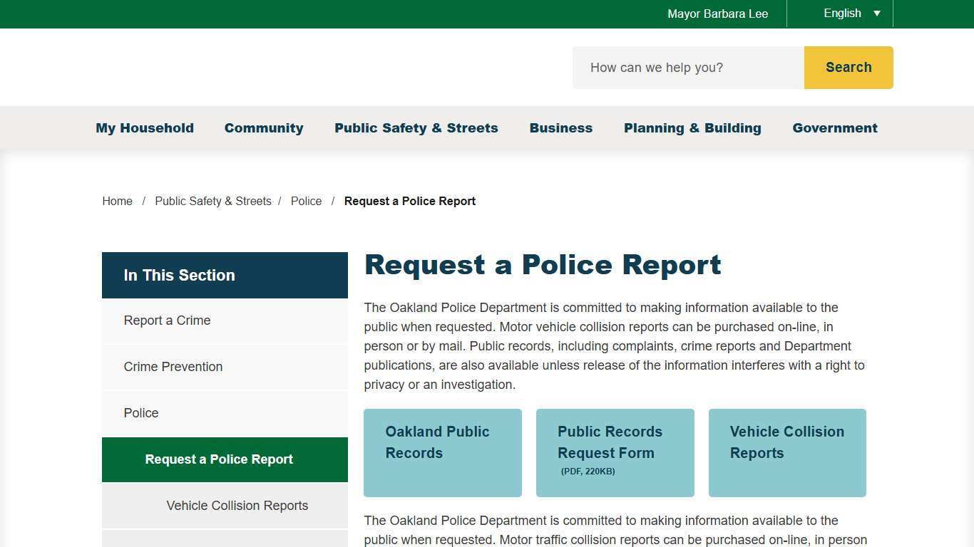 Request a Police Report City of Oakland, CA